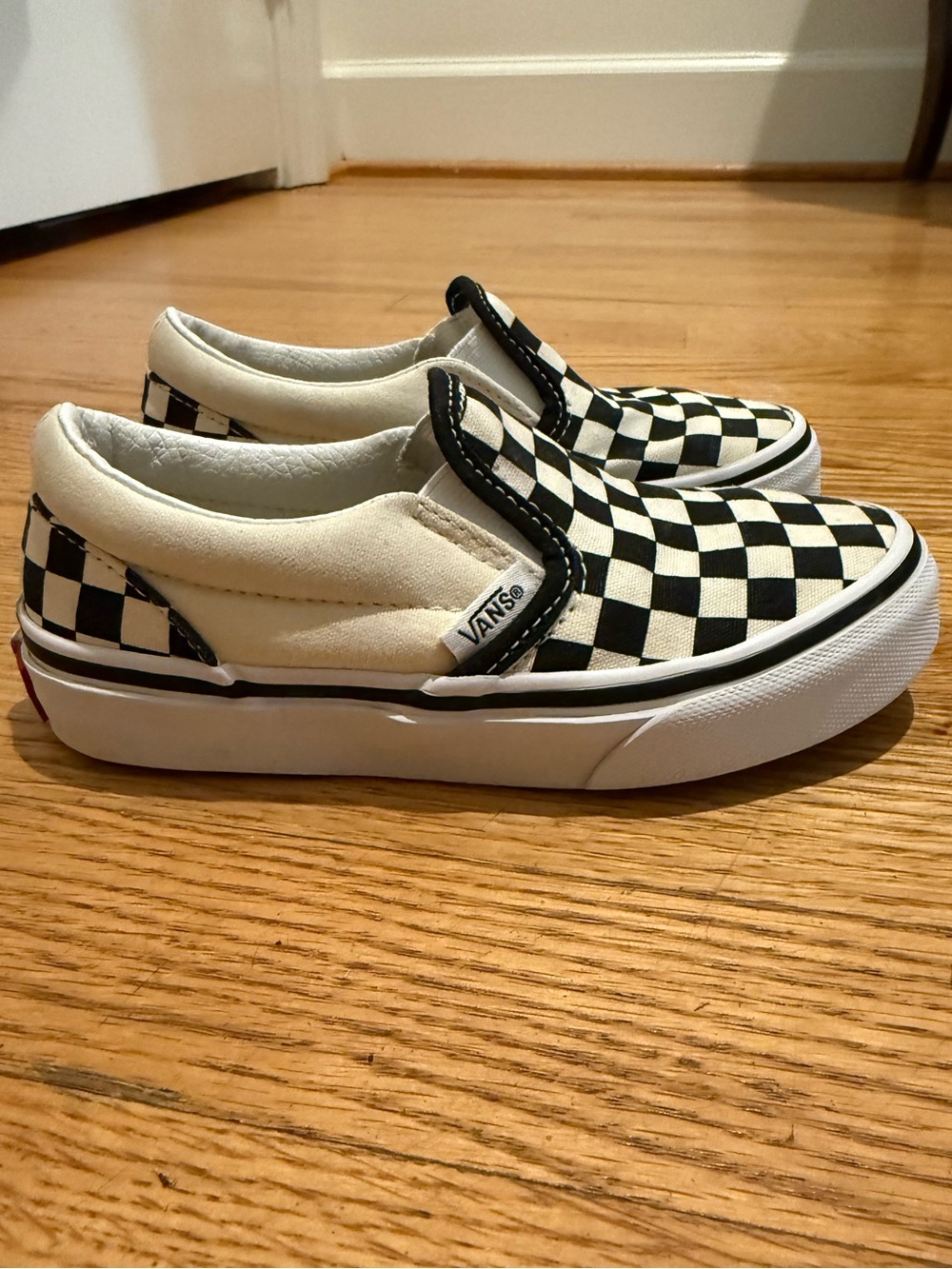 Vans Slip-On Checkerboard Sneakers - Black & White Kids 11.5